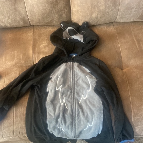 YOUTH size Medium black bear hooded full length zip up pajamas - Picture 4 of 5